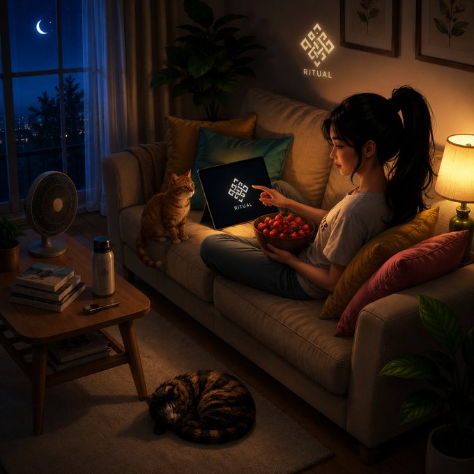 The image features a woman sitting on a couch with her cat, who is sleeping next to her. The woman has a laptop open in front of her, possibly working or browsing the internet. There are several books scattered around the room, indicating that she might be an avid reader as well. A potted plant can also be seen near the center of the image, adding some greenery to the space.