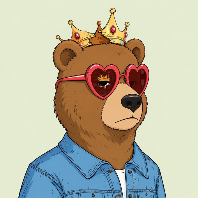 The image features a cartoon bear wearing sunglasses, a blue denim jacket with a white collar, and a crown on its head. The caption "Don't be left behind! Goombles #69" suggests that there might be a connection between the bear's outfit or accessories and a specific social media account or event.