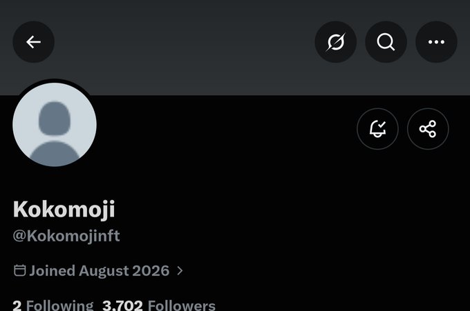 The image shows the X (Twitter) profile page of "Kokomoji" (@Kokomojinft), displaying 3,702 followers and an August 2026 join date, which matches the alpha finds post highlighting this account and its connection to the Sproto Gremlins and Fijis NFT projects.