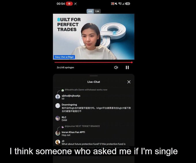 A screenshot of a live stream titled 'BUILT FOR PERFECT TRADES' with live chat open, captioned 'I think someone who asked me if I'm single'.