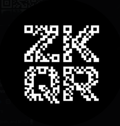 A black circular profile picture or icon featuring a white QR code-style design with the letters 'ZK' stylized into the pattern, with partial text 'Josh, and META' visible at the bottom.