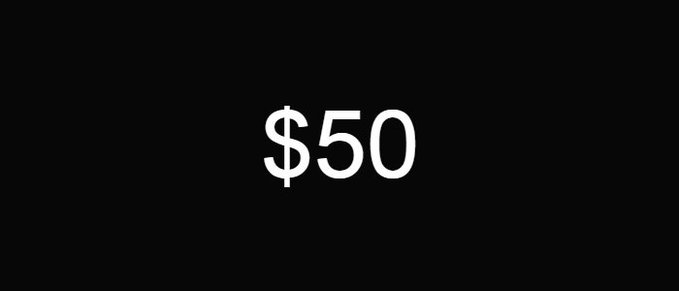 The image displays the text "$50" in white against a black background. It visually represents the $50 USDC giveaway amount mentioned in the accompanying post, where the user is offering to send $50 USDC to Solana wallet addresses until a total of $5,000 is distributed.