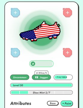 The image features a white card with an American flag design, which is displayed against a green background. The card has four different colors representing the four corners of the United States. There are also several other small icons scattered around the card, including a pair of shoes and a sports ball.