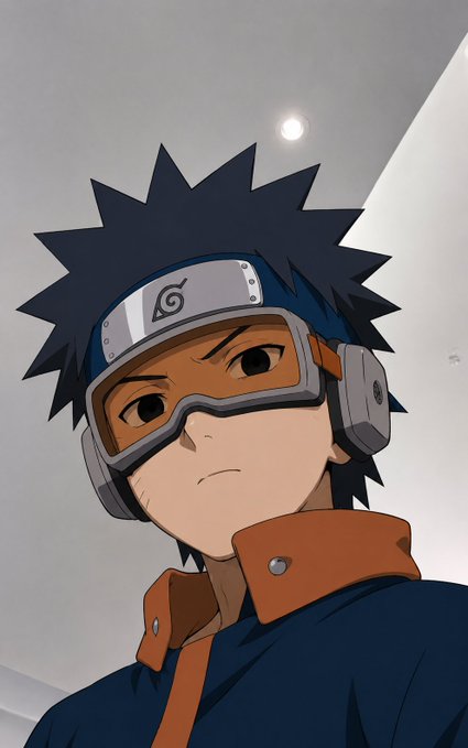 An AI-generated image depicting a character with spiky black hair, goggles, and a Hidden Leaf headband, resembling Obito Uchiha from the Naruto anime series.