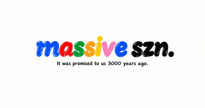 A colorful, playful logo reading "massive szn." with the tagline "It was promised to us 3000 years ago." beneath it, promoting an upcoming event tied to the Solana ($SOL) cryptocurrency with a drop date of 10.17.26.