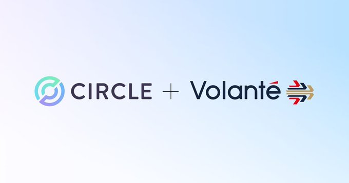 A graphic showing the logos 'CIRCLE + Volante' side by side on a light gradient background, suggesting a partnership between the two companies.