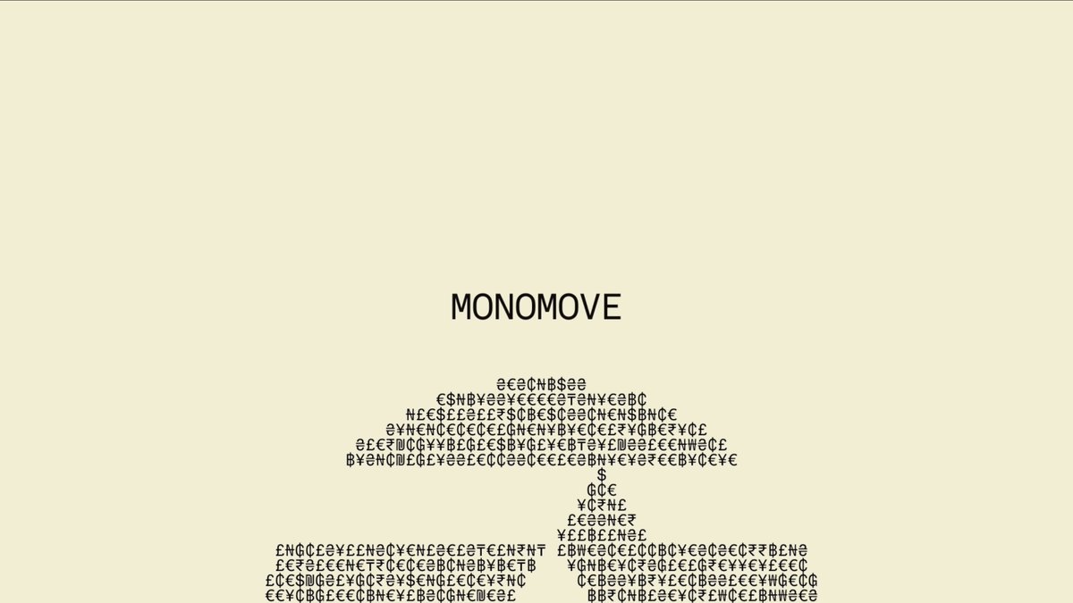 An ASCII art depiction of a mushroom cloud with the text 'MONOMOVE' displayed above it on a cream-colored background.