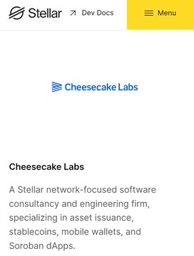 The image shows a screenshot of a phone screen, where the main content focuses on a webpage for "Cheesecake Labs", a company that specializes in software development, engineering, and asset assurance services. The screenshot also includes a menu bar with multiple options related to the software development process, such as consulting and working with Hyperledger solutions (specifically Cactus). The background of the image is mostly white but has some text on it providing more information about the company's services or expertise. Overall, the main focus of this image appears to be "Cheesecake Labs" and their related software development processes.