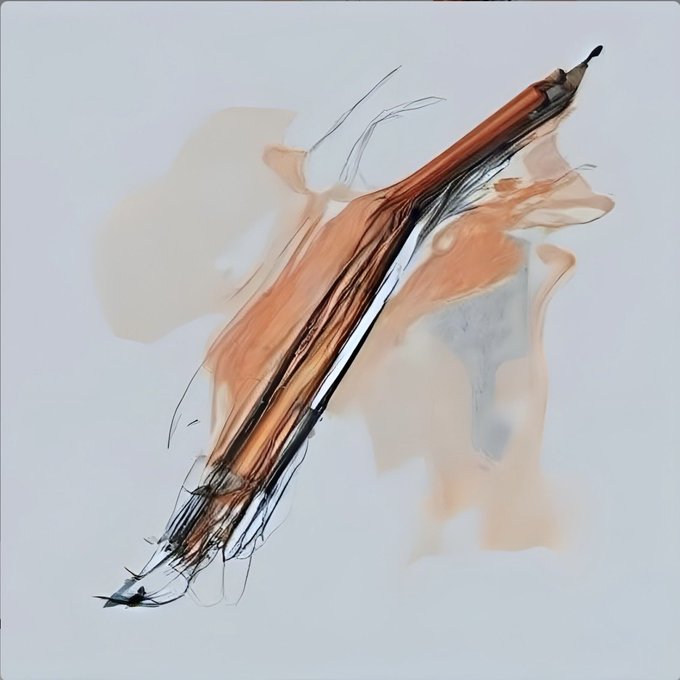 An abstract watercolor and ink painting with sweeping strokes in orange, brown, and black tones against a white background.