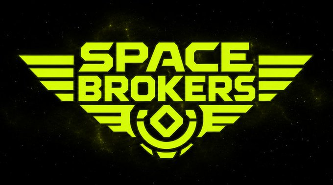 The image features a bright neon green Space Brokers logo set against a cosmic starry background, with stylized wings and a central emblem that visually reinforces the "Ready for Lift off" space-themed branding announced in the post. The text "SPACE BROKERS" is prominently displayed in bold, futuristic lettering, matching the collection's new identity upgrade.