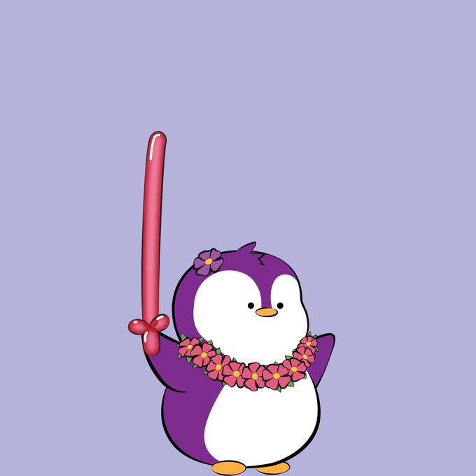 The image features a cartoon penguin standing upright with its arms outstretched, holding a pink balloon that has a flower on it. The background of the image is purple, which complements the pink balloon and adds visual interest to the scene. The caption "All roads lead to Penguins" suggests that the image is related to the post about penguins or their characteristics in some way.