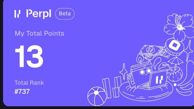 A purple digital interface showing 'Perpl Beta' with 'My Total Points 13' and 'Total Rank #737'.