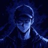 A stylized, dark blue-toned profile portrait of a person with glasses and dark hair, rendered in an artistic, almost ethereal style.