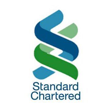 The logo of Standard Chartered, a multinational banking services organization, features a green and blue triangle with a vertical line through it. The organization's name is displayed below this triangle. In relation to the post, the logo suggests that standard chartered is aiming for a return of over 400-600 US dollars by investing in Ethereum (ETH). However, there are people downvoted the post on Twitter, which indicates disagreement or opposing views about the projected returns from this investment strategy.