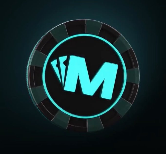 A glowing teal "$M" token or poker chip logo representing PlayOnMint, visually emphasizing the platform's $MNTD currency referenced in the daily reward explanation.