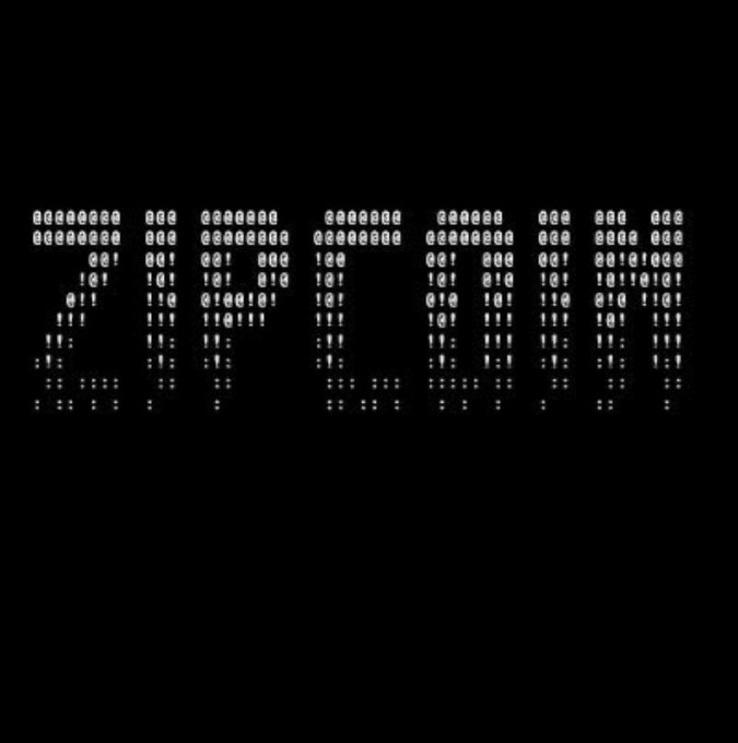 A black screen displaying text made of small white dots that appears to read 'HORIZON'.