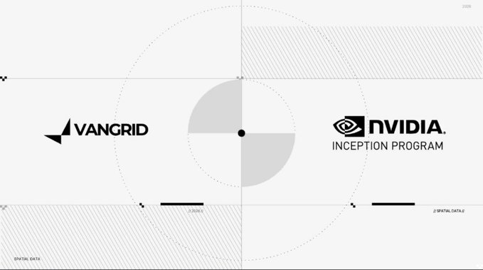 Graphic displaying logos for 'VANGRID' and 'NVIDIA INCEPTION PROGRAM' separated by a central circular design with geometric grid elements.