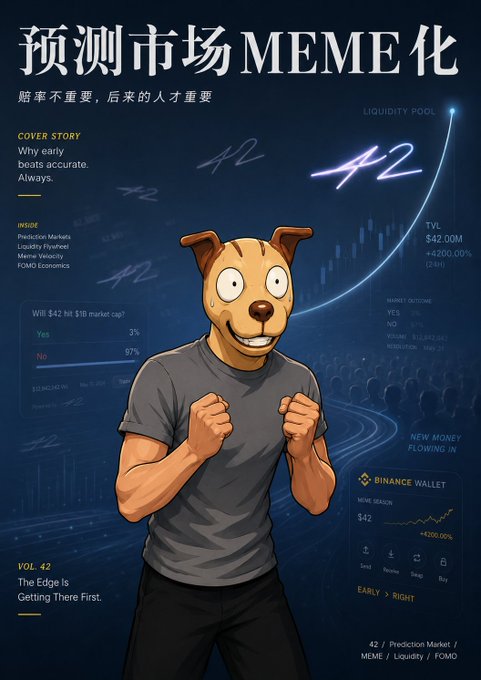 The image features a man wearing a dog mask with his arms raised in a fighting stance, surrounded by various charts and graphs related to cryptocurrency markets. The man appears to be engaged in a fight or battle, possibly symbolizing the competitive nature of the crypto market. The post is titled "MEME" and includes information about the meme page's purpose, which is to provide information on meme pages for meme enthusiasts.
