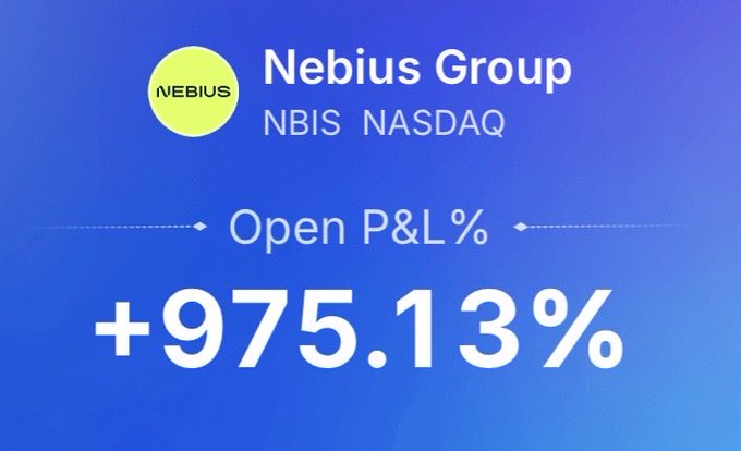 A closeup of an advertisement displaying a blue background with white text announcing a 10% stock increase for the company Nebula Group. The text mentions the investment was made last May and a discussion about the company's subsidiaries took place during this time.
