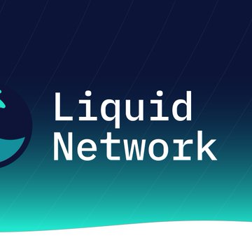 A logo graphic for 'Liquid Network' featuring teal text on a dark blue gradient background with a circular water droplet icon on the left side.