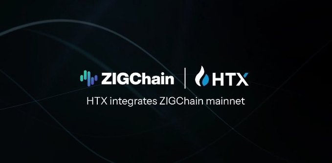 The image features a logo for ZigChain, an integrated cryptocurrency exchange that has recently been acquired by HTX. The logo includes a blue wave design with the words "ZigChain" written below it. This integration of ZigChain into HTX's ecosystem is significant because it brings together two major players in the crypto world and allows them to collaborate more effectively, ultimately benefiting users who can access both exchanges seamlessly.