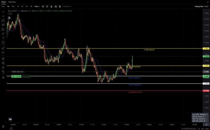 A trading chart displays the NZD/USD currency pair on the 1-minute timeframe, showing price action around the 1.1600 level with marked 'Resistance' zones and 'Liquidation zone' indicators.