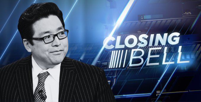 A black-and-white portrait of a man in glasses and a suit appears beside a blue financial graphic reading “CLOSING BELL.”