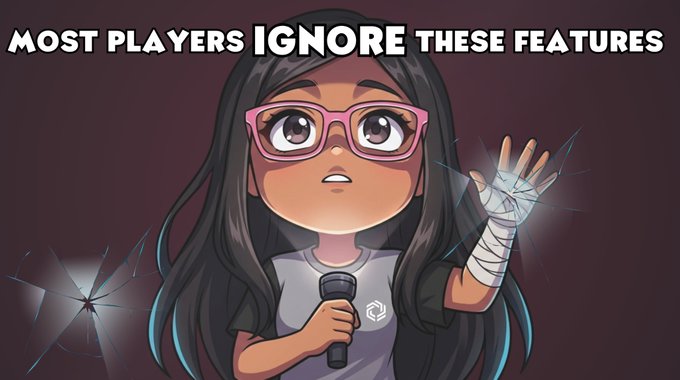 The image shows a cartoon girl with glasses holding a microphone and standing against a purple background. Below her, there is text that reads "Most players ignore these features", which seems to be a reference to the game's features or aspects that people might overlook. The girl appears to be singing into the microphone, possibly promoting the game or discussing its features.