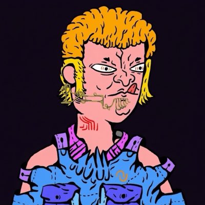 A cartoon-style digital portrait of a blonde-haired character with a rugged expression, wearing a blue outfit with pink shoulder details and an XBOX logo.