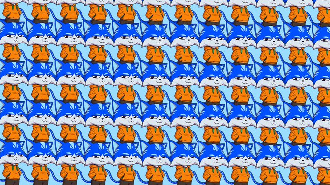 The image features a repeating pattern of cats, with each cat having a different color - blue, orange, and white. The cats are arranged in a grid-like fashion, creating an interesting visual effect that draws attention to their unique colors and patterns. The caption below the image reads "Yesterday. Today. Tomorrow. Toshi always. Toshi forever". This phrase is related to the repeating pattern of cats, suggesting that the image could be used as part of a series or campaign promoting the brand "Toshio" for its cat products.