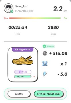 The image shows a phone screen displaying information about a fitness tracking app called "Super, Taxi" that tracks steps taken during a run. The app provides step-by-step instructions for running faster and longer distances while also suggesting ways to share your progress with friends or family through social media.