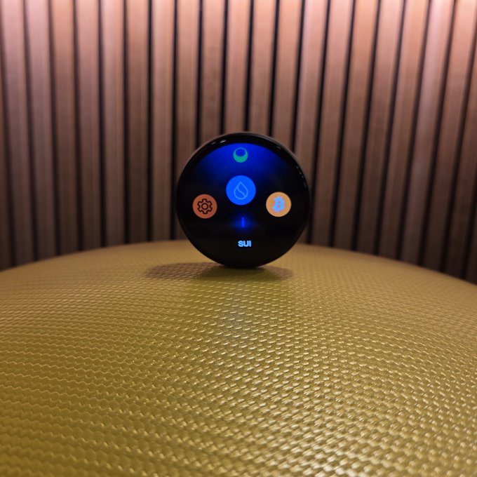 The image features a round device placed on top of a yellow surface. The device appears to be a fitness or health tracking device, possibly a pedometer or heart rate monitor. It has a blue screen with various icons representing different functions such as "Water", "Suit", and "Sui". The device is surrounded by a text that reads: "What we set out to build was seen impossible by many. Suiball team is going to surprise the world when these devices get in people's hands." This suggests that the device has been designed with simplicity, functionality, and ease of use in mind, aiming to provide value for its users without overwhelming them with complex features or complicated interfaces.