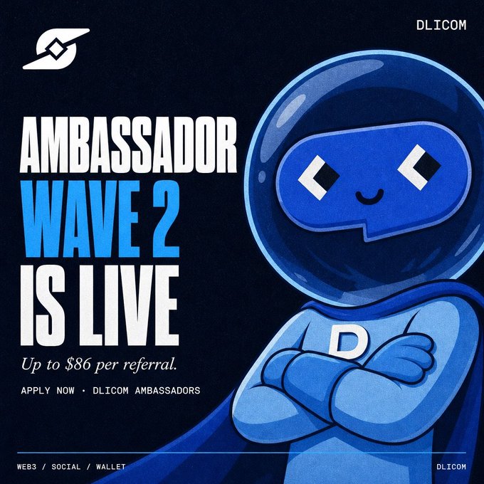 The image features a blue cartoon character wearing a blue suit and cape, standing against a black background with the text " Ambassador Wave 2 Is Live" written above him. The character appears to be smiling, giving off an enthusiastic vibe. Below the character, there is a list of numbers that reads "3668 per referrer". This suggests that the image might be related to a promotional campaign for a company or event involving the Ambassador Wave series.