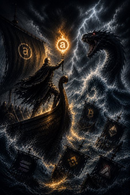 The image features a man dressed as a Viking warrior holding a staff with a flame at his side, surrounded by several ships sailing through rough waters under a stormy sky. The pirate ship has a banner that says "AR army". The pirate flag is flying in the wind and appears to be blowing towards the Viking warrior who is standing on a boat.

The pirate flag also displays the letters "AR" and "B", which could possibly represent the pirate's initials or a reference to their pirate-themed website, piratebio.com.