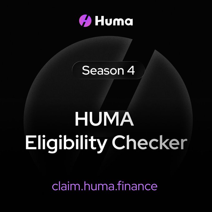 "Season 4" is written above a purple circle with white text, which reads "Season 4". The caption below the image says "claim.huma.finance", indicating that this is likely an advertisement for a product or service related to the post's content.