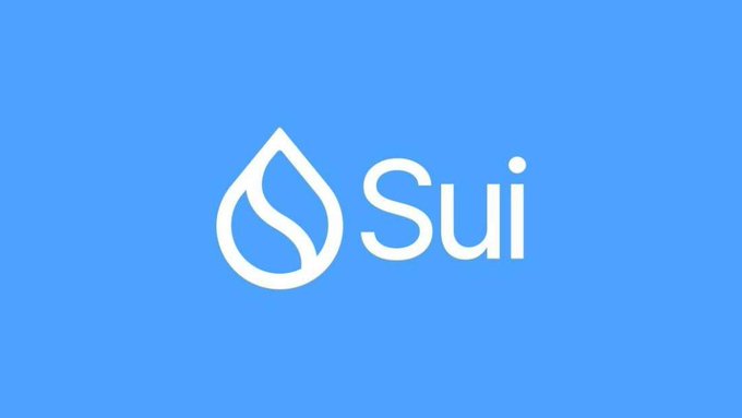 The image displays the Sui logo, featuring a white water drop icon next to the text "Sui" on a blue background. This branding ties into the post's message about $SUI's focus on building for AI, distinguishing it from other blockchain projects.