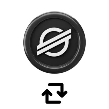 A black circular logo with a stylized white symbol resembling an 'S' or currency sign, with a circular exchange/sync icon below it.