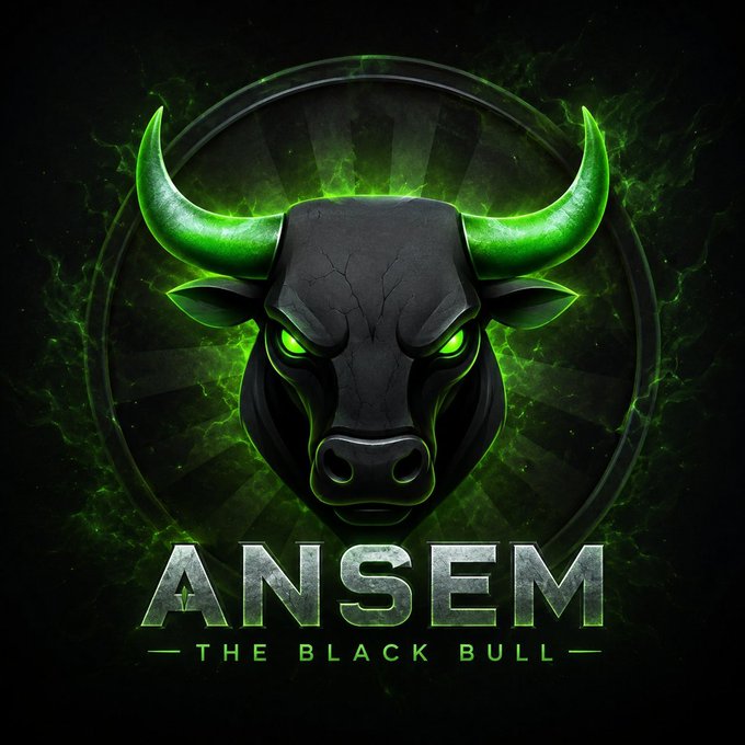 A logo featuring a black bull head with glowing green horns, labeled 'ANSEM - THE BLACK BULL'.