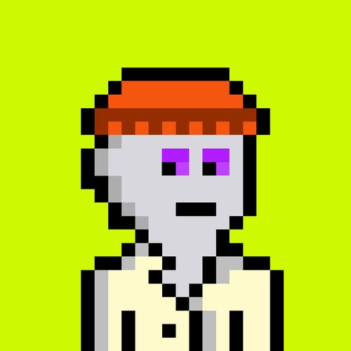A pixel art character with purple eyes and an orange/red cap stands against a bright green background, representing an avatar or token from the RH Migos Economy referenced in the post. The character appears to be a digital collectible whose owner is wondering whether it will generate earnings through a new launchpad feature.
