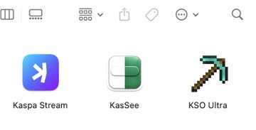 A Raspberry Pi desktop displaying three application icons: "Kaspa Stream," "KasSee," and "KSO Ultra." This relates to the post by showing the local environment where KasSee, the browser-based $KAS transaction builder, is being run before signing with an M5 Stack device.