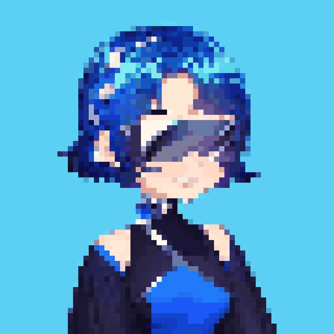 A pixel art character with blue hair and a futuristic visor stands against a blue background, serving as a stylish teaser for an upcoming NFT mint happening in 3 hours. The image's cyberpunk aesthetic ties into the excitement of preparing wallets for the new digital collectible drop.