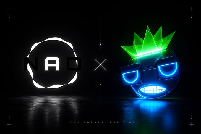 A dark promotional graphic featuring the "NAD" logo on the left and a glowing blue robotic character with a green mohawk on the right, separated by an X, with the tagline "TWO FORCES. ONE VIBE." at the bottom.