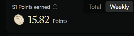 A dark interface card reads “S1 Points earned” and “15.82 Points,” with a “Weekly” toggle selected.