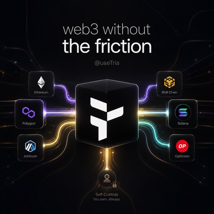 The image features a black cube with various logos and icons representing different cryptocurrencies such as Bitcoin, Ethereum, Ripple, Solana, and others. The text above the cube reads "Web3 without the friction", which suggests that there are no fees or restrictions associated with using these digital assets. This implies that users can freely engage in transactions and use these cryptocurrencies without any barriers. The image also includes a caption about self-custody and how it relates to Web3, emphasizing the importance of user experience when adopting new technologies like blockchain.
