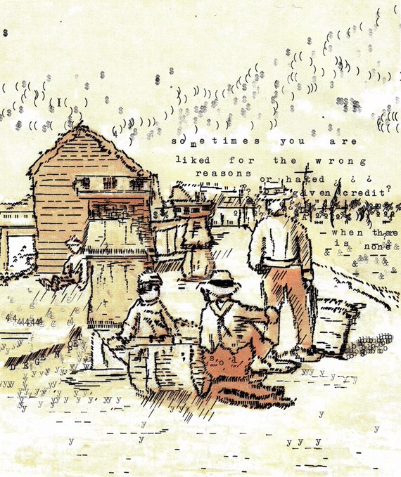 A sketch-style illustration of people near a wooden structure with handwritten text reading 'sometimes you are liked for the wrong reasons or hated for the right ones, when there is none.'