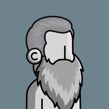 The image features a cartoon character with a long beard, wearing glasses and standing against a blue background. There are no texts or other objects present in the image. The focus of the image is solely on the character's facial features and expression.