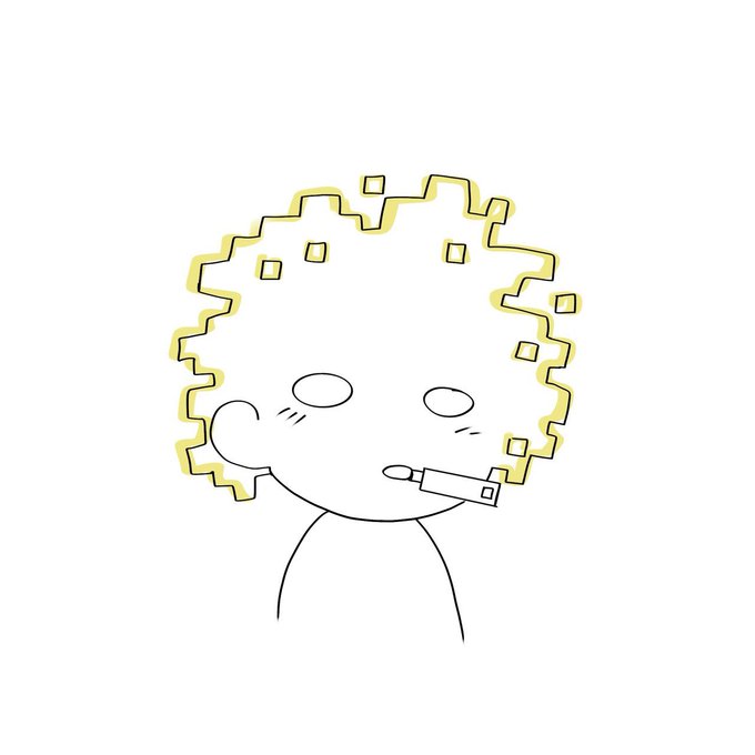 A simple chibi-style line drawing of a character with pixelated blonde hair and a relaxed expression, holding a cigarette. The minimalist doodle matches the playful, casual aesthetic of the "@jessepollak" creator tag.