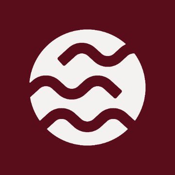 A simple graphic featuring a white circle with three wavy horizontal lines inside, set against a solid maroon background.