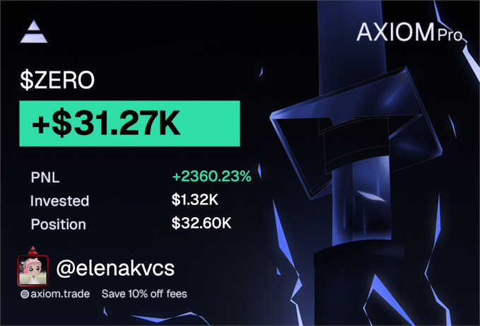 The image shows a dark blue background with a green line containing white text that says "ZERO". The text also states that there are $31,27k invested at an initial position of $1,22k and an additional $32.63K will be gained if the strategy is implemented successfully. Furthermore, it states that people can buy 10% off on trades above $10.