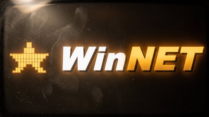 A bold orange and white "WinNET" banner with a glowing star icon celebrates a player's success at winning 20 NET, matching the user's announcement of their victory.